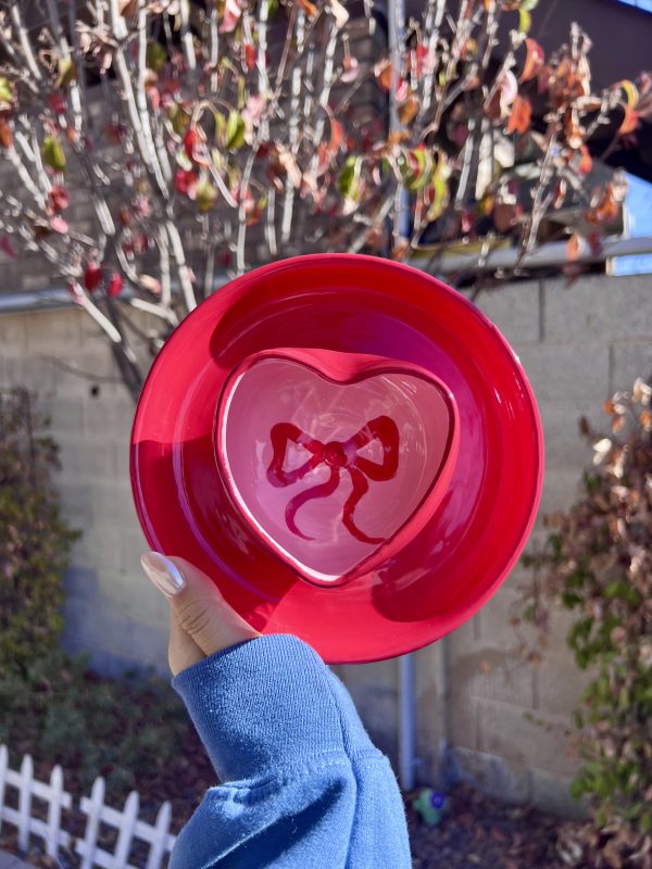 Heart Shaped Chip and Dip Platter Wheel Thrown