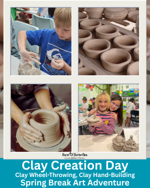 Spring Break Kids Art Adventure 2026 – Clay Creation Day | Ages 8+ | Monday March 16th | 1pm to 4pm