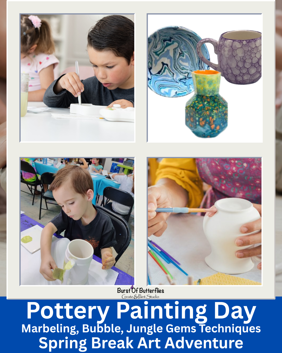 Spring Break Kids Art Adventure 2026 – Pottery Painting Techniques Day | Ages 8+ | Friday March 20th | 1pm to 4pm